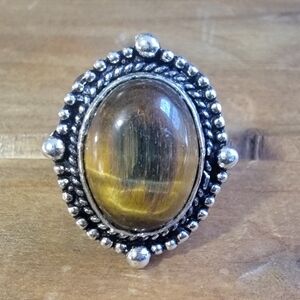 Women Tiger's Eye Gemstone Ring Size 8 Silver Jewelry 925 Western Boho N…